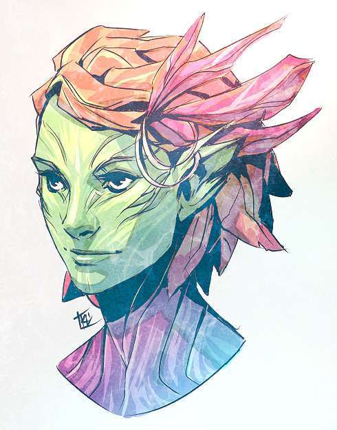 denimcatfish:Morning doodle of Asliel my Sylavari Salad Mesmer Baby.