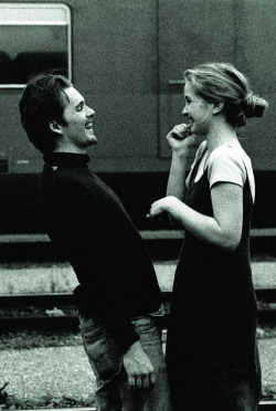 obsessedwithethanhawke:  Ethan Hawke &amp; Julie Delpy in Before Sunrise (1995). Shot by Gabriela Brandenstein   