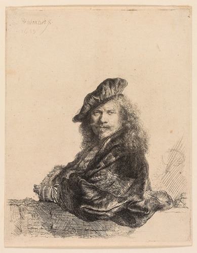 Self-Portrait Leaning on a Stone Sill, Rembrandt van Rijn, 1639, Art Institute of Chicago: Prints an