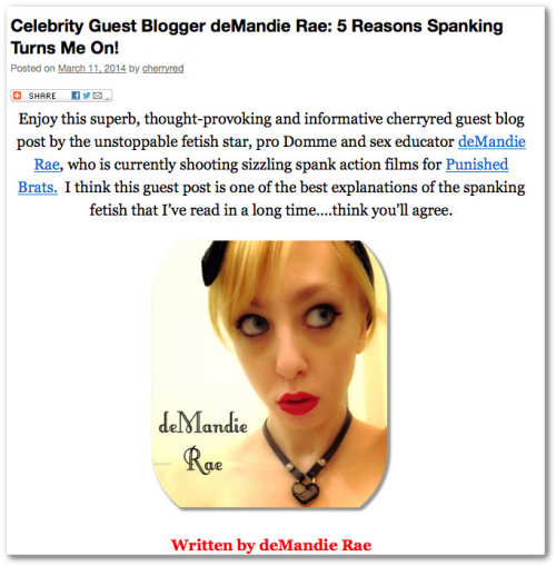 Check out this superb must-read article by fetish star deMandie Rae: Top 5 Reasons Why Spanking Turn