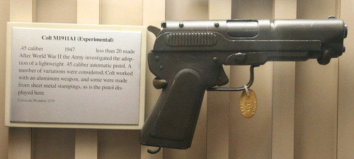 An experimental Colt Model 1911 made from stamped sheet metal.Created by General Motors in 1947, thi