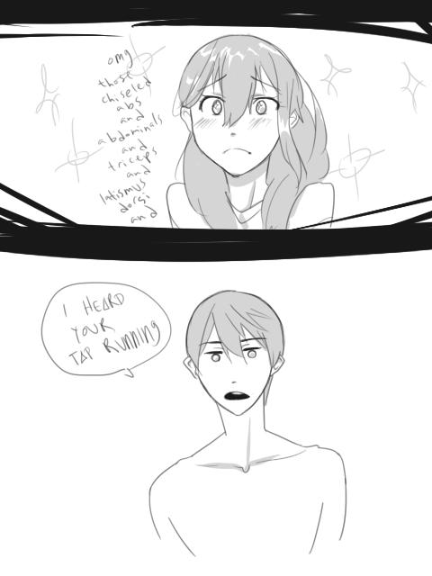 kksunnydeedog:  Makoto later finds Haru galloping in the streets wet and naked with an empty glass in his hands. 