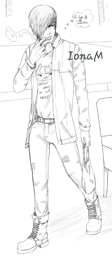 A Full Body Sketch Of An Original Character... He Is Wearing A Natsume Yuujinchou Sensei's T-shirt Because