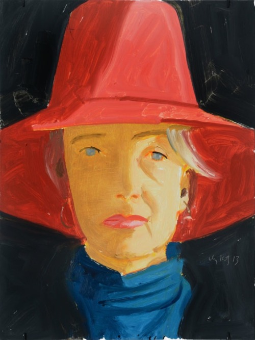 Red Hat , Cynthia   -   Alex Katz , 2013.American,b.1927- Oil on board. 16 x 12 in.  