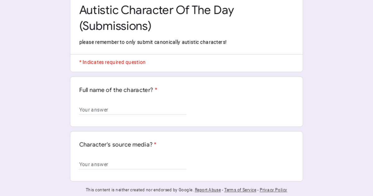 Autistic Character Of The Day (Submissions)