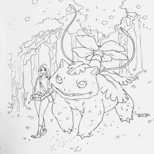 #inktober no. 7! Happy venusaur pickin&rsquo; fruit. Venusaur is one of my fav starters I&rs