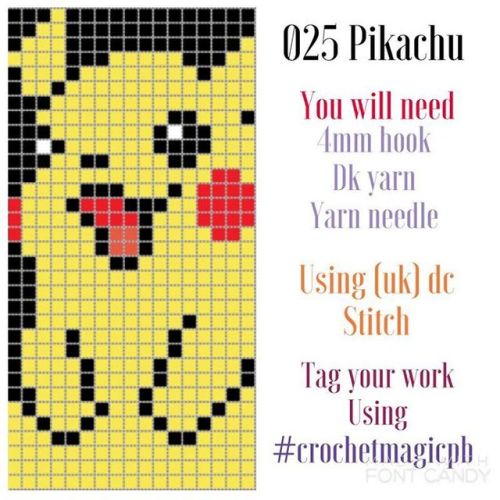 Here is the pattern for Pikachu l will be posting a picture of my blanket so far as soon as I can. I
