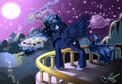 equestrian-pony-blog:  Commission: Luna Stargazing by jadenkaiba