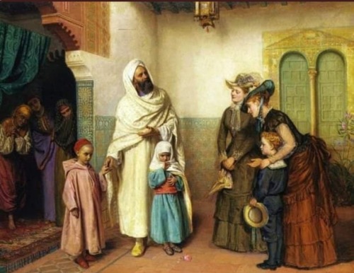 English ladies visiting a Moor&rsquo;s house in Tangier, 1875.