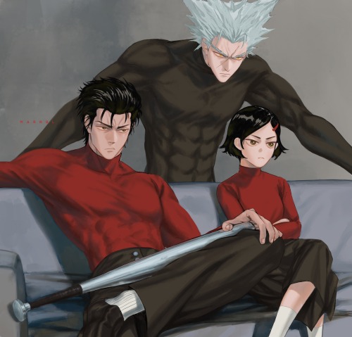 Garou, Metal bat and Zenko in turtlenecks.side note: is there anyone out there still ship batarou? :