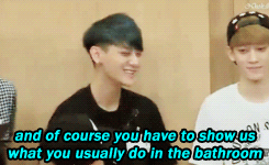 oshzt:chanyeol reveals the shit tao does in bathroom
