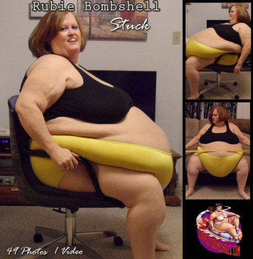rubieg7:  Stuck?  That is my fat butt office chair.  This set contains 49 photos and 1 video.  The video is a weigh in and the photos show a few measurements and me versus my chair.  Enjoy!  http://supersizedbombshells.com/Rubie/index.html