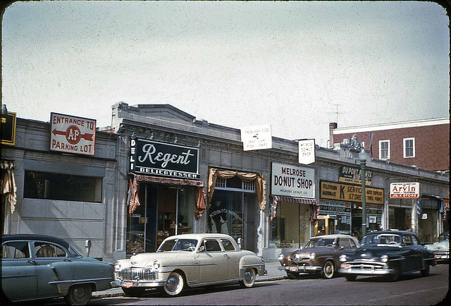 nickdewolfarchive:  main streetmelrose, massachusetts1957 