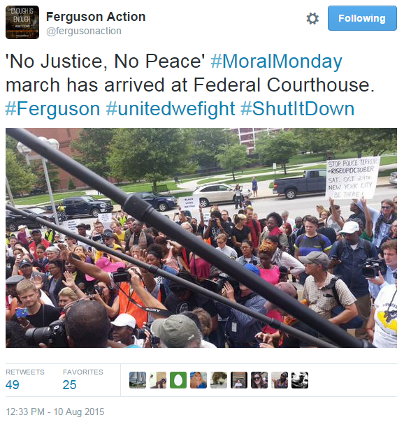 iwriteaboutfeminism:  #MoralMonday march begins in St. Louis. Protesters gather outside