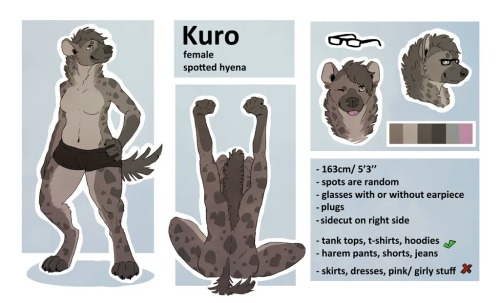 Reference sheet I&rsquo;ve done for the character that represents myself, Kuro. Done in August 2
