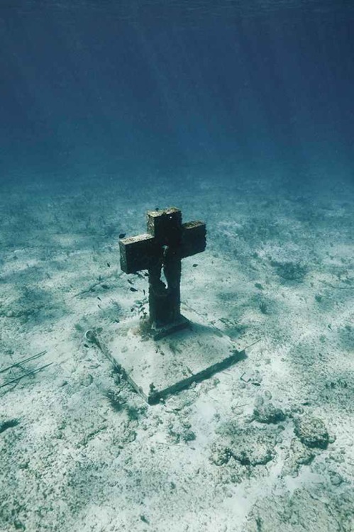 asylum-art:An Underwater Museum with SculpturesEn 2009, dans l’océan de Cancun, le sculpteur Jason deCaires Taylor a conçu une sorte de musée sous l’eau, en installant des sculptures quasi-mythologiques au milieu des requins. La photographe  anglaise