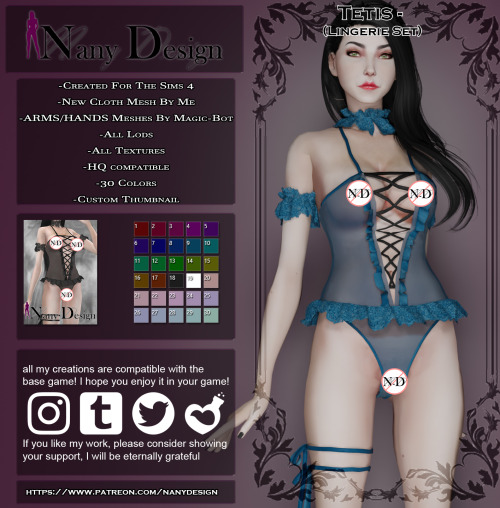  Tetis (Lingerie Set)Base Game CompatibleARMS/HANDS Meshes BY “MAGIC-BOT"  https://www.pa