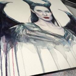 olechka:  Adding Alizarin Crimson to the wings (work in progress) #maleficent #angelinajolie #painting #watercolor #olechkadesign 