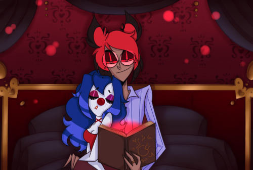 “Sleep well, Darling.” Giggles has a habit of asking Alastor to read to her before bed. She falls as