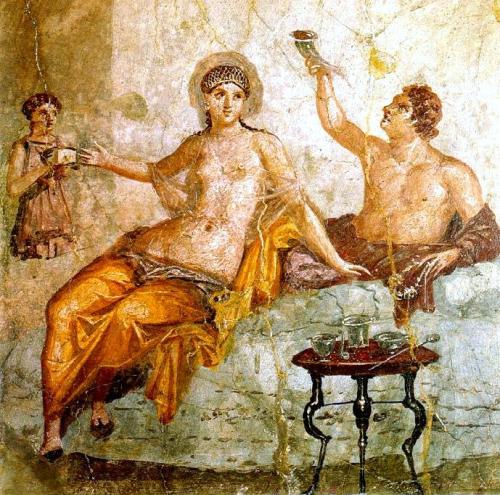 lionofchaeronea:Banquet Scene, unknown artist, fresco in the Fourth Style (60-79 CE) from a house in