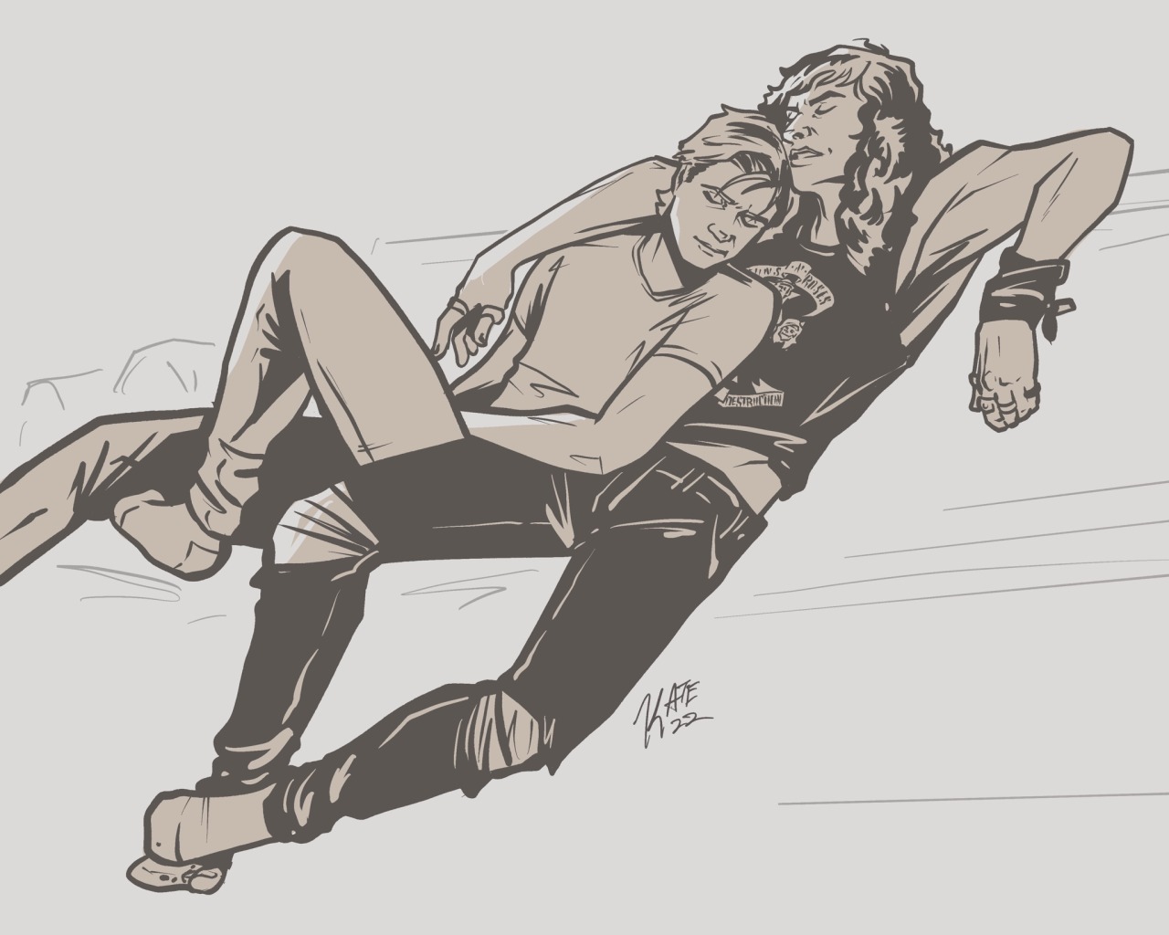 kate-komics:I don’t know why it took me this long to draw some Steddie art but just enjoy these cute little idiots 