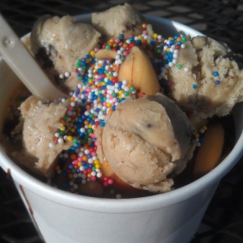fuckyeahveganicecream:  reblogged from annabrannin:  #sweetritual day 2. #nofilter needed. #Vegan vanilla soft serve, peanut butter magic shell, chocolate sauce, chocolate chip cookie dough, rainbow sprinkles #veganicecream   Seriously I NEED to go there.