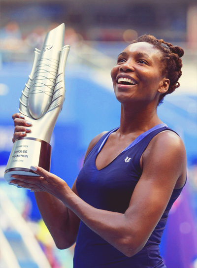 mayaangelique:  highmelalanin:  kushtenbell:  sourcedumal:  groundstrokes:  Venus Williams | Wuhan Open 2015 Champion↳ def. Garbiñe Muguruza 6-3, 3-0 ret. 47th career title, 2nd title in 2015 (after Auckland) 9th WTA Premier Mandatory/Premier 5 title