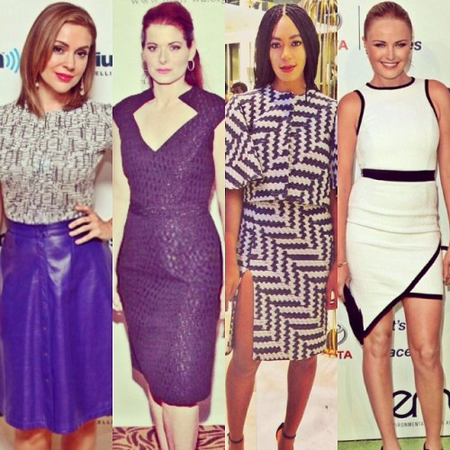 csiriano:  Spotted this week in Siriano: Alyssa Milano, Debra Messing, Solange Knowles, Malin Akerman (L-R)