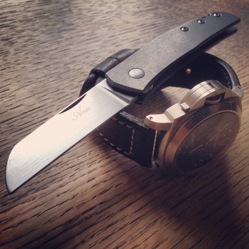 ansoknives:  Titanium to compliment titanium. PAM 176 and Anso Monte Carlo! #panerai #paneraicentral #montecarlo #ansoknives