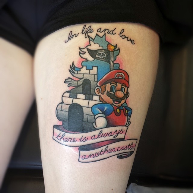 Super Mario Bros sleeve by Kat McCulloch at Workhorse Tattoo in Houston  TX  rtattoos