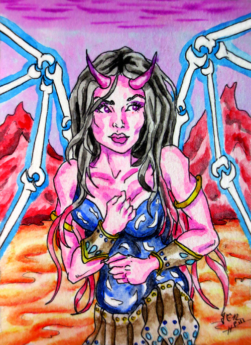 ATC - Spooktacular - Demongirl I’ve joined a group on Instagram where you complete 3 or more small trading cards every month that you participate and send them in and then receive cards from other members. You can find details about it here:...