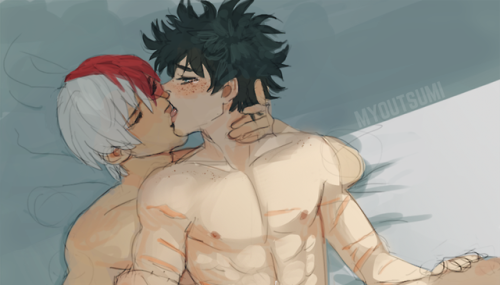 myoutsumi: Preview of my Tododeku piece colored now up on My Patreon!