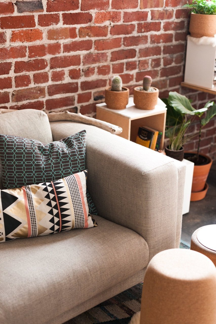 gravity-gravity:  Workspace with exposed brick via Apartment Therapy