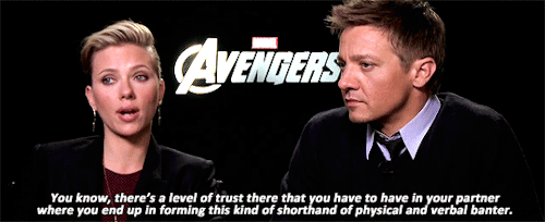 clintofbartons:jeremy and scarlett being mysterious about clintasha
