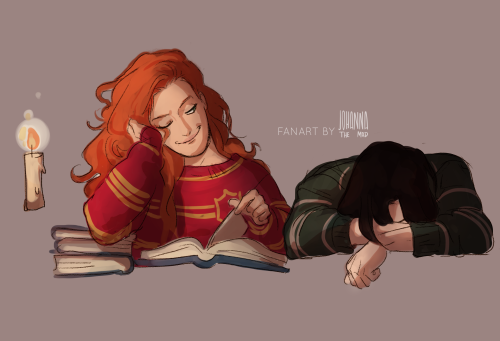 johannathemad:Gonna post my Potter Week drawings here!no.1 “best friends” - Lily and Snape