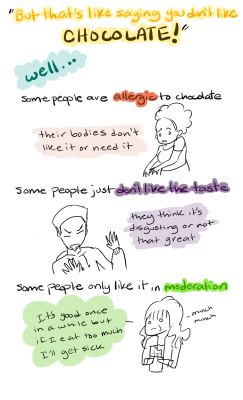 knivesanddaggar:  otherwise titled: “my analogies are better than yours: a guide to some types of asexuality” for use when people try to tell you that everyone likes sex (although it really shouldn’t need explaining) 