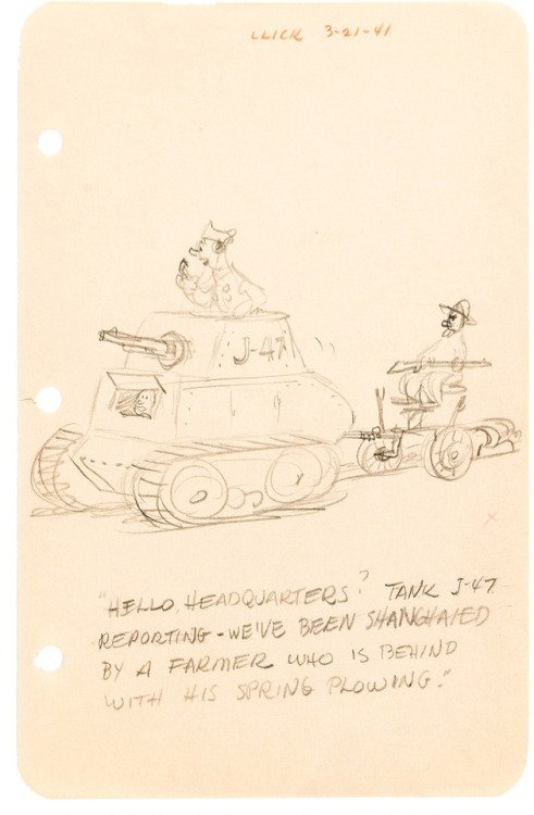 talesfromweirdland:Wartime sketches for gags, by Carl Barks (1901-2000).Barks had a volatile life, w