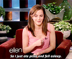 emmacdwatson:Emma Watson, when asked if she went to a party after the Academy Awards on the Ellen Sh