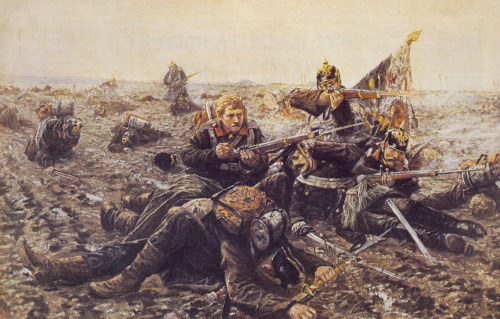 Defending the Flag: German soldiers of the 61st Regiment in action during the Franco-Prussian War.Pa