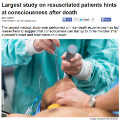 sixpenceee:  A team of scientists at the University of Southampton in the UK has just finished a four-year study of 2,060 people who experienced cardiac arrests at 15 hospitals across the UK, the US, and Austria. The researchers found that 40 percent