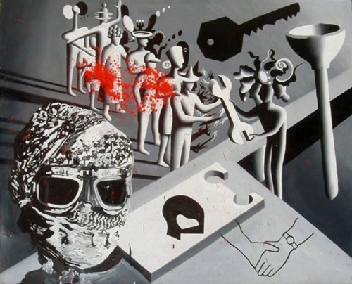Mark Kostabi -  Factory Made Soul   (oil on canvas, 1987)