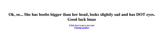 oogzie: notreblogs:  I made a uh, sloppy random gf body type generator [mobile link] and uh it’s bad lmao  well, dang. neat.  Uh, adventure time style character?