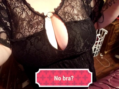 slavefairy:  With or without the bra? With the bra, you can clearly see the straps through the lace on either side but without, I don’t think im supported enough for sexy. What do you think?