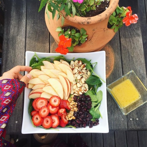 &lsquo;Twas a fruit salad kind of day. A bed of crisp spinach, sliced apples, strawberries, crus