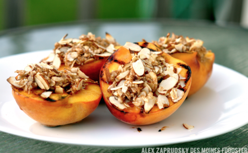 lets-just-eat:Angel’s Envy Whiskey Grilled Peaches with Streusel