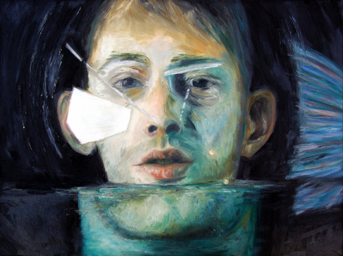 pazpora:A painting I did of Thom Yorke from the No Surprises MVOil on Canvas, 2012 