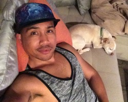 jaynotjason:  Dogsitting Theodore last night. He fell asleep, so, selfie.  Follow my nerdy ass: jaynotjason.tumblr.com