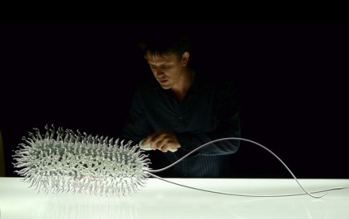 sixpenceee:  Luke Jerram makes exact glass replicas of harmful viruses. Each replica is 1,000,000 times the size of the actual virus. From top to bottom we have swine flu, HIV, T4 bacteriophage, malaria, small pox, SARS,HPV & E. Coli.  