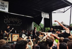ayebands:  sad—and—lost:  eyeluggage:  forwhoiusedtobe:  poppuunk-lives:  offkey-anthems:  Real Friends - Warped Tour (7/22/14)  Defend pop punk  I’m pretty sure this is the only picture of Dan during Warped Tour that I’ve seen where he is not