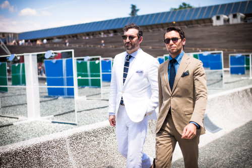 Parisian Gentleman&rsquo;s gang arrives at Pitti Wearing Sartoria Ripense and Caruso Photo credit: E